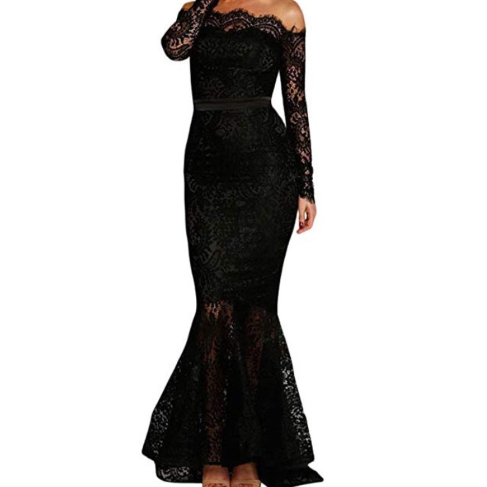 Black lace evening dress